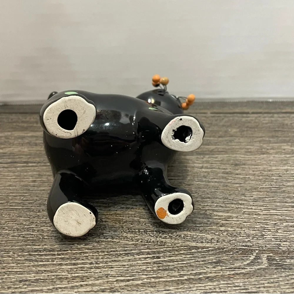 Halloween Black Cat Figurine. Whiskers wire ceramic. Whimsical. Pre-owned